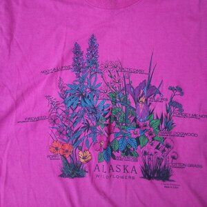 Vintage 90s Alaska Wildflowers Illustration T-Shirt
